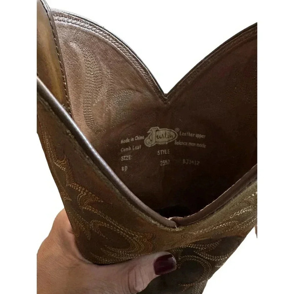 Justin 2551 Men's Brown Leather Huck Stampede Western Cowboy Boot Size 8D - Picture 6 of 8